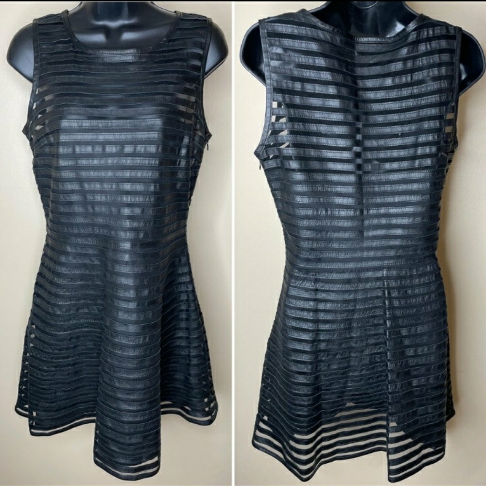 Parker Key Leather & Mesh Stripe Dress L